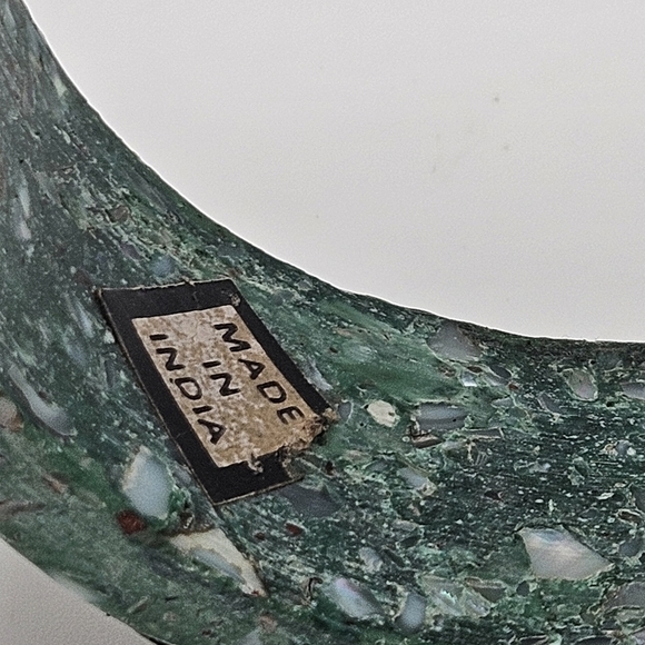 VINTAGE Mosaic Inlay Green Marbled Stone Bangle Bracelet Made in India - Picture 6 of 7
